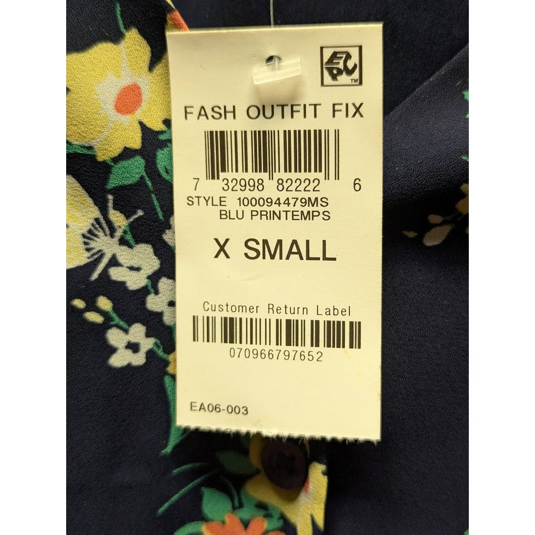 Maison Jules Size XS romper blue floral short sleeves shorts elastic waist NEW