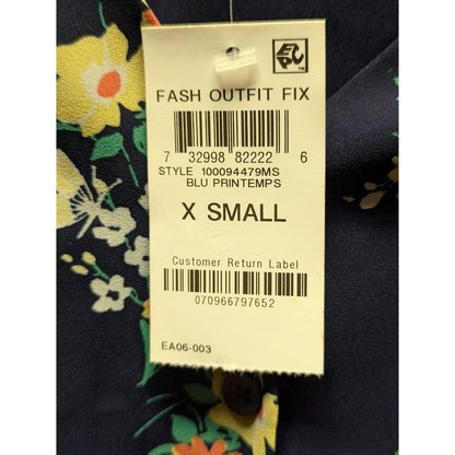 Maison Jules Size XS romper blue floral short sleeves shorts elastic waist NEW