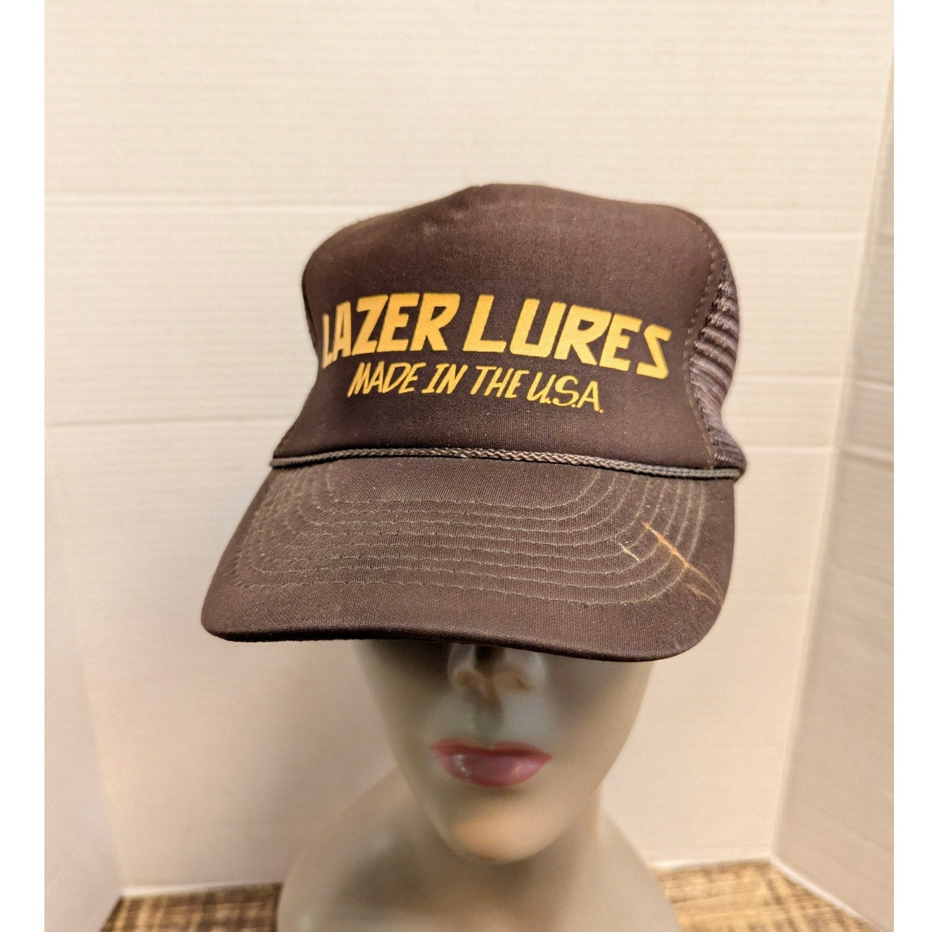 Vintage Lazer Lures Brown Gold Trucker Snapback Baseball Cap Hat Y2K