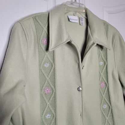 Alfred Dunner Wool Blend Lightweight Jacket XL Green Embroidery Long Sleeve
