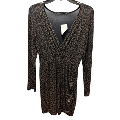 Fraiche by J Black & Gold Metallic Lurex Long Sleeve Dress Medium Sheer Leopard