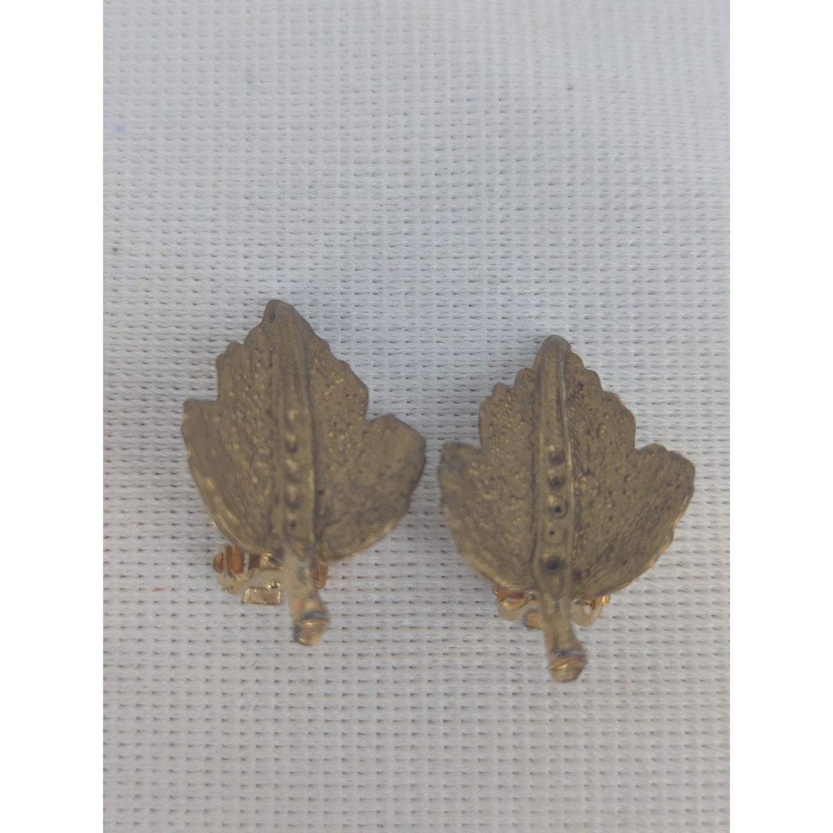 Vintage Textured Leaf Clip-On Earrings Gold-Tone Nature-Inspired Botanical