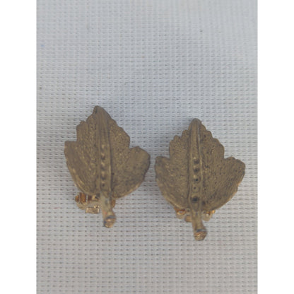 Vintage Textured Leaf Clip-On Earrings Gold-Tone Nature-Inspired Botanical