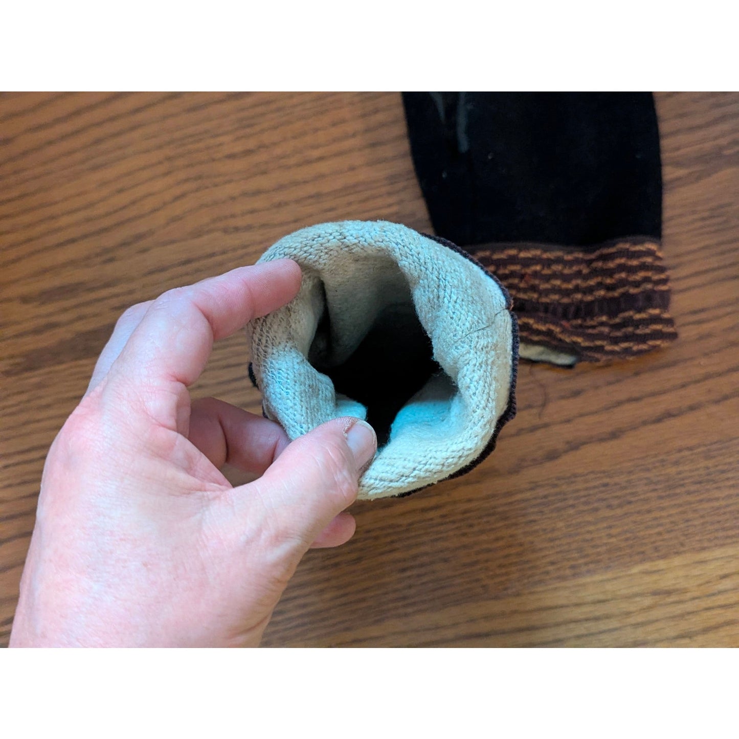 Vintage Black Wool & Leather Fleece-Lined Winter Mittens