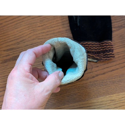 Vintage Black Wool & Leather Fleece-Lined Winter Mittens