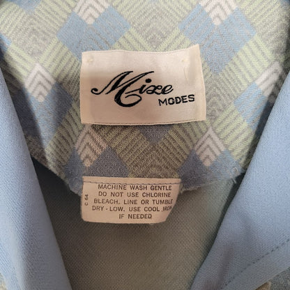 Vintage Mize Modes Blue Geometric Coat Dress Polyester Large/ XL Buttons Collar