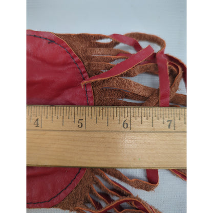 Vintage red marble bag drawstring top fringe bottom