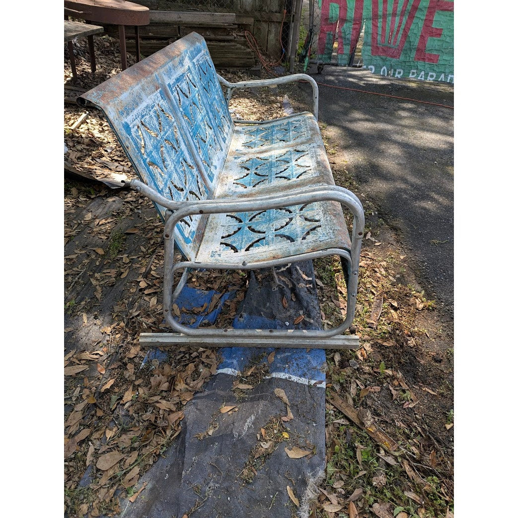 Vintage Mid-Century Blue Metal 3-Seater Patio Glider Bench Top Project