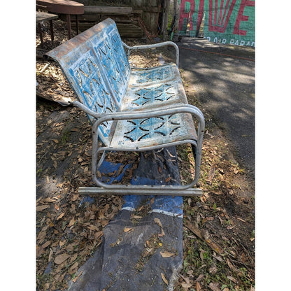 Vintage Mid-Century Blue Metal 3-Seater Patio Glider Bench Top Project