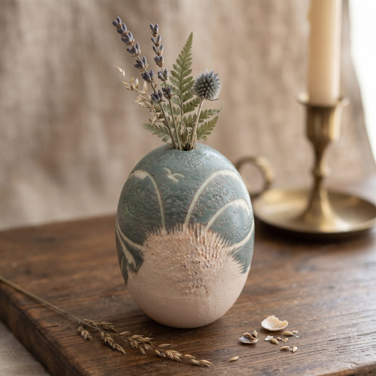 Art pottery single flower vase/ diffuser Bird beach coastal Decor  Fletcher '99