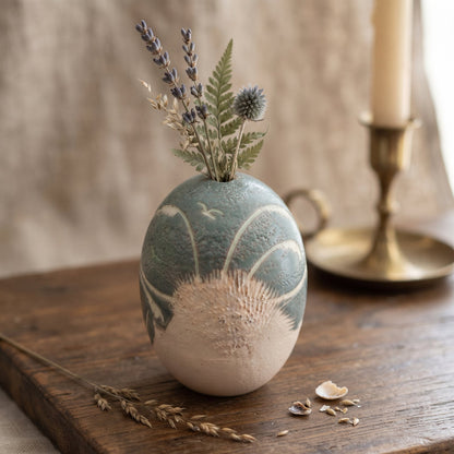 Art pottery single flower vase/ diffuser Bird beach coastal Decor  Fletcher '99