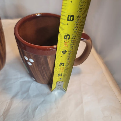 Vintage Calla Lilly Clay Hand Painted Stoneware Talavera Pair Coffee Tea mug cup
