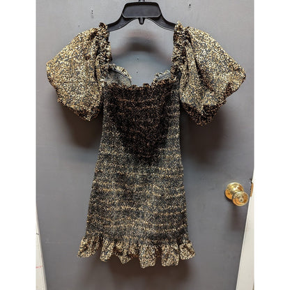 Topshop Gold & Black Smocked Off-the-Shoulder Mini Dress Size 2 NEW Summer
