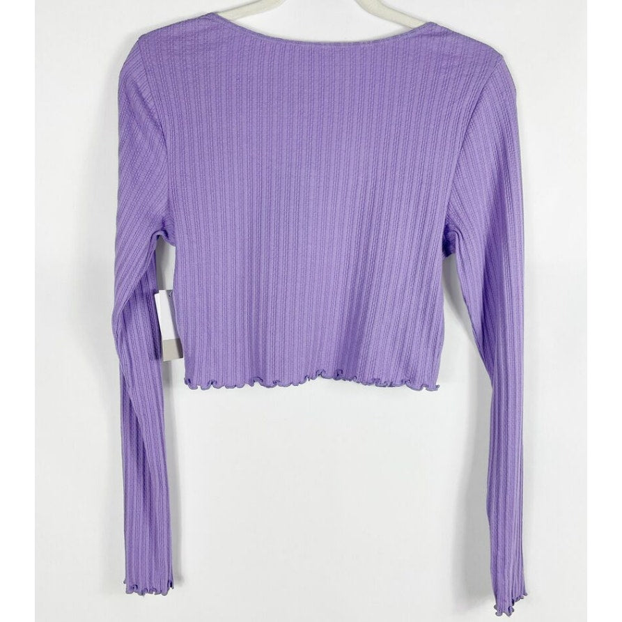 NWT BP Henley Lettuce-Edge Long Sleeve Crop Top Sz XL/Extra Large Purple Paisley