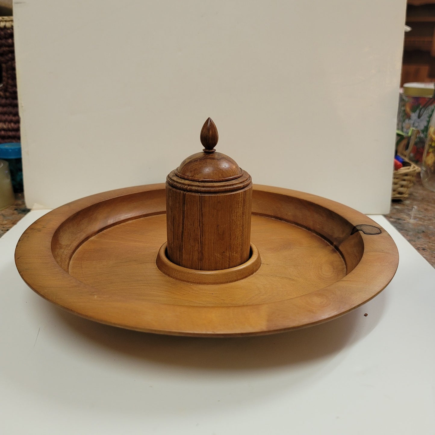 New Zealand hand turned MATAI WOOD rimmed serving dish tray SIGNED condiment pot