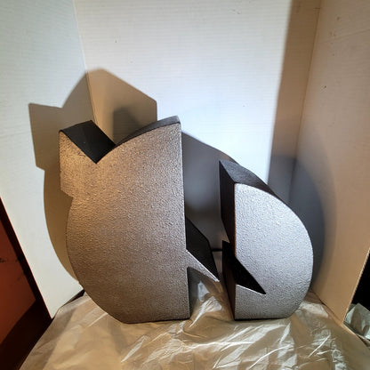 Abstract Modernist MCM sculpture textured 2 pc. Modernist Bronze Color