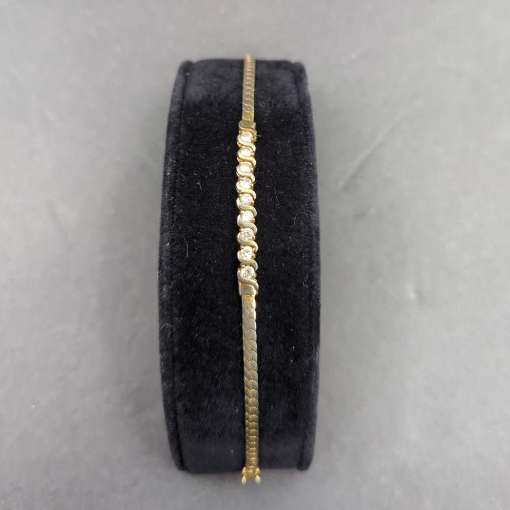 Vintage Fashion BRACELET 7" gold tone rhinestone S Link tennis