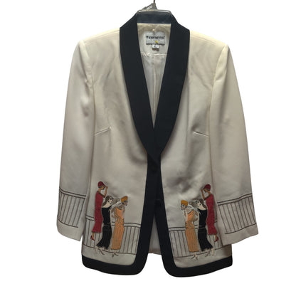 John Meyer of Norwich Vintage White Flapper Embroidered Shawl Blazer 10 Art Deco