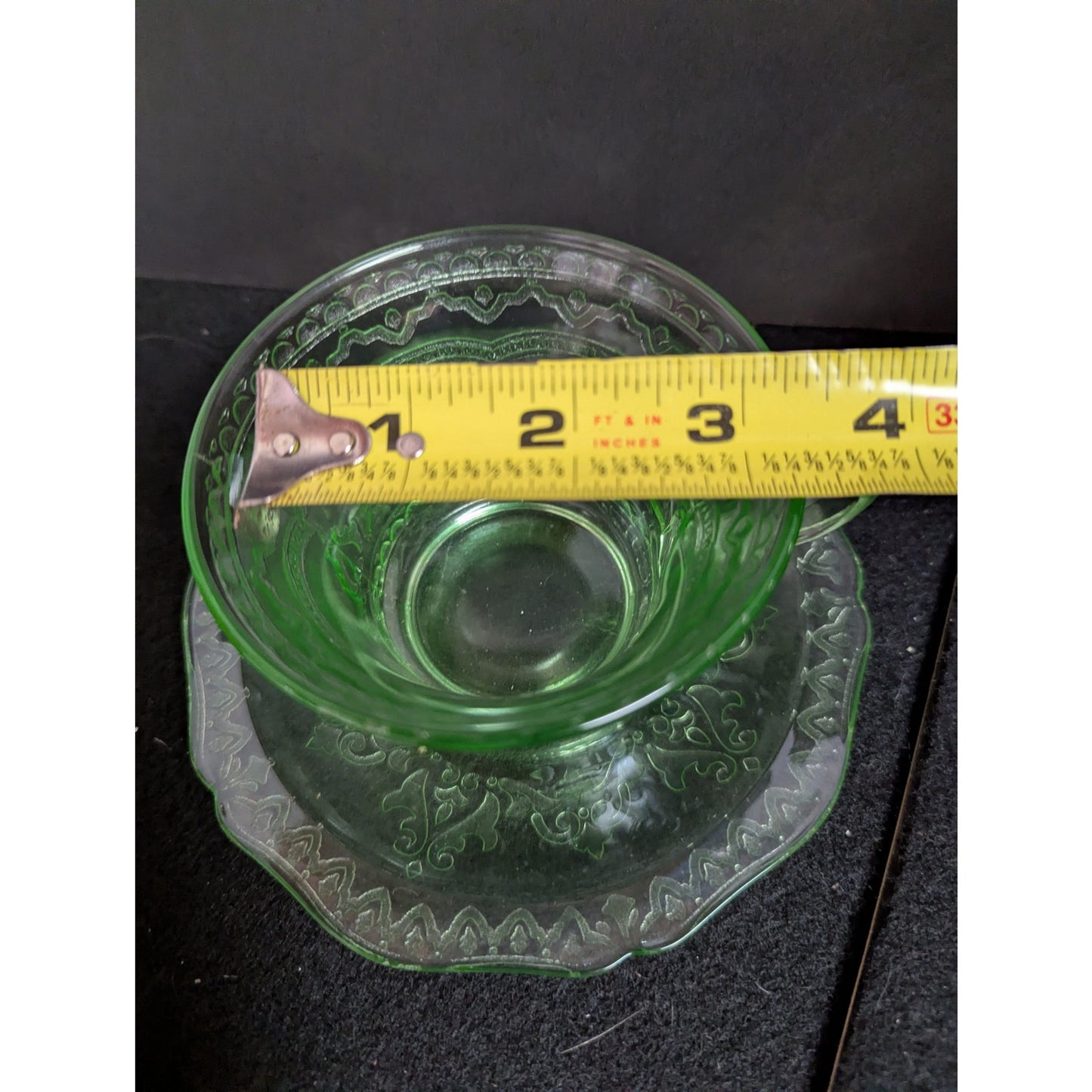 Green Depression Glass Tea Cup and Saucer Set Vintage Federal Princess Pattern