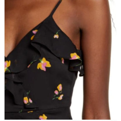 ALL IN FAVOR Womens Callie Ruffle Trim Floral Print Chiffon Mini Dress LARGE NEW