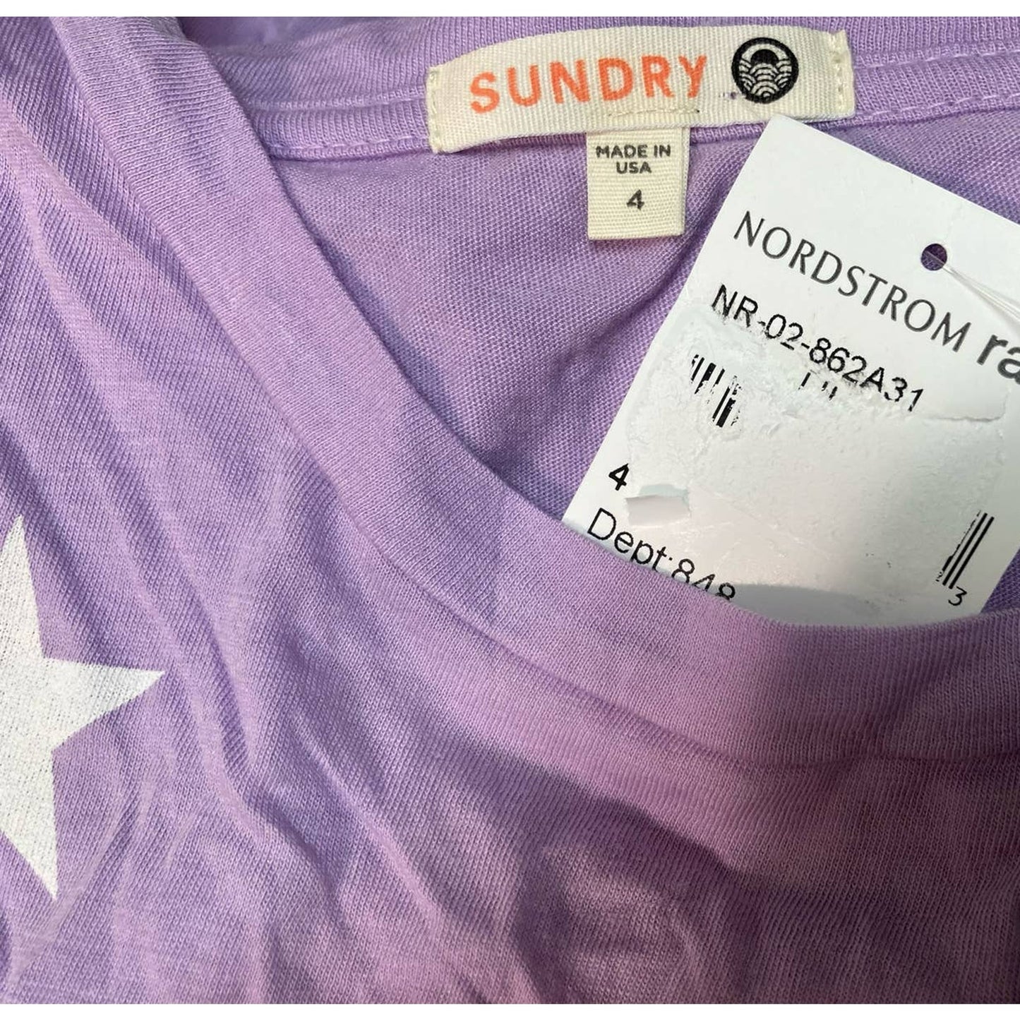 Sundry Women's T-Shirt Top Size 3 / Large Lilac Star Print NEW Scoop Neck NEW