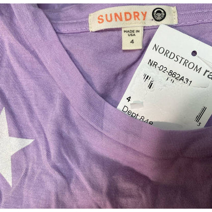 Sundry Women's T-Shirt Top Size 3 / Large Lilac Star Print NEW Scoop Neck NEW