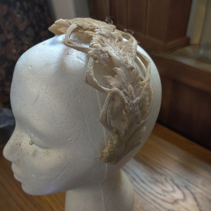 Vintage 50s Ivory Velvet Chenille Lattice Headband Hat Whimsy Cage Fascinator