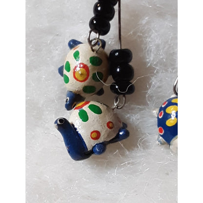 Artisan HANDMADE Earrings Black Seed Beads Dangle  French wire TURTLES