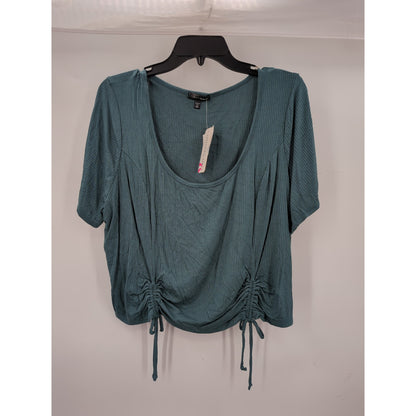 Curvy Sense Teal Green Ribbed Ruched Drawstring Crop Top Size 3X NWT
