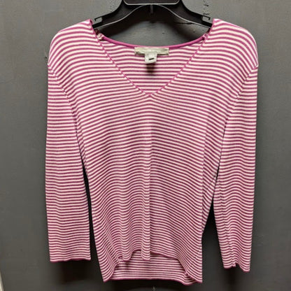Ellen Tracy Medium SILK Sweater striped pink Ivory VNeck long sleeve preppy Y2K