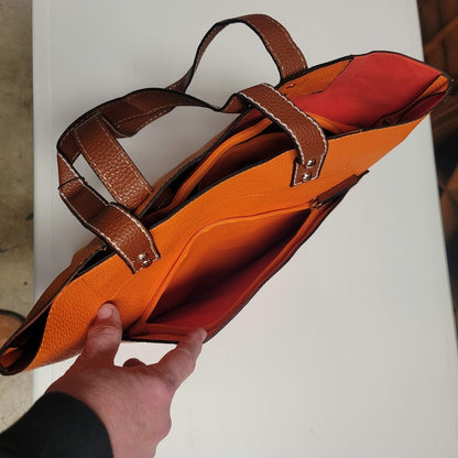 Bottari Orange Pebbled tote with snap tote bag inside, BEACH, Park, Travel NEW