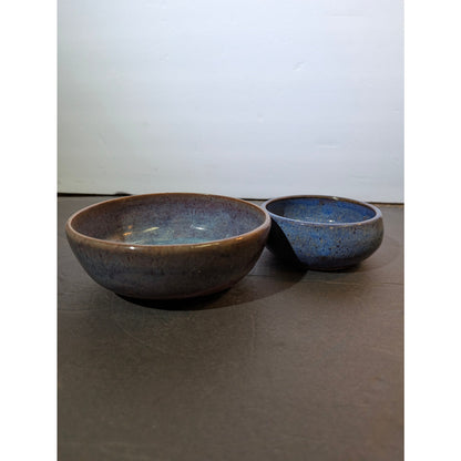Studio Pottery Signed JAM Blue Speckled Glazed Bowls Set of 2