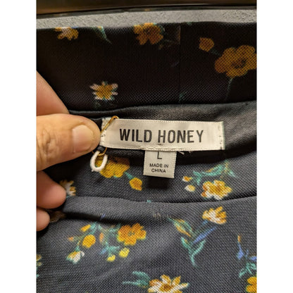 Wild Honey wiggle Black Floral Skirt Side drawstring size LARGE