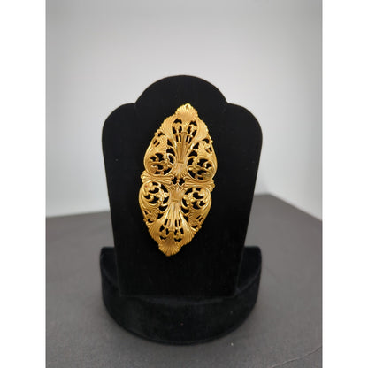Vintage Gold Filigree Brooch Pin 3.5" Hollywood Regency Coquette Romance