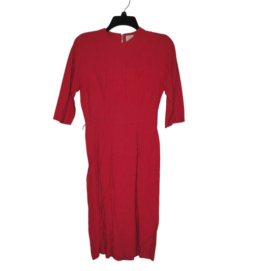 Vintage FOREVER YOUNG 50s red 3/4 Sleeve Textured Dress Cotton WIGGLE Casual