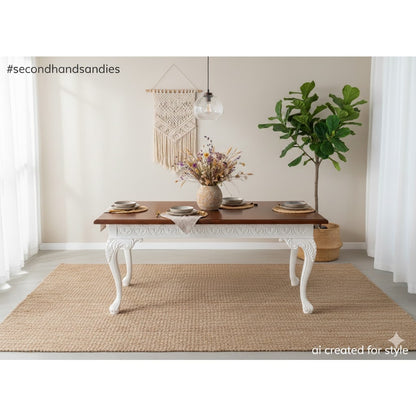 Secondhand Sandies: LARGE ORNATE DINING FORMAL TABLE BROWN WHITE 32" X 60" X 48"