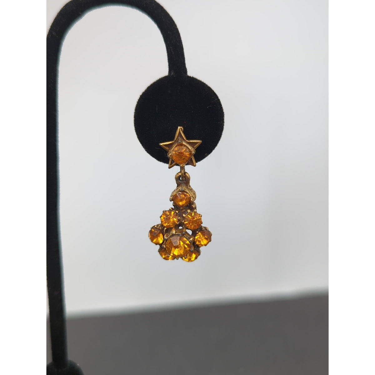 Celestial Vintage Star Amber Rhinestone Chandelier Dangle Screw Back Earrings
