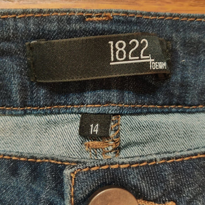 1822 Denim Distressed Cuffed Jeans Blue Mid Wash Everyday Streetwear 14