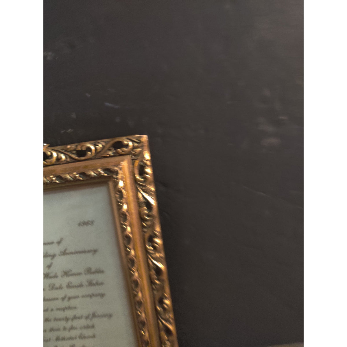 Vintage Ornate Gold Metal Picture Frame 1968 Fiftieth Anniversary Invitation
