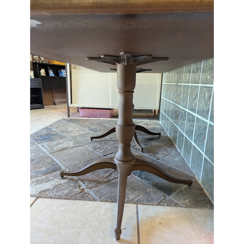 SECONDHAND SANDIES: Double cast iron pedestal Table desk solid red/white oak top 7' x 3'