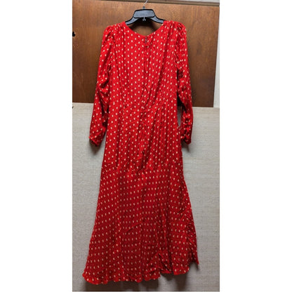 Rebecca Taylor Silk Red Midi Dress Long Sleeve VNeck Modesty Size Medium NEW
