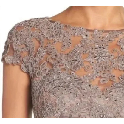 La Femme Floral Embroidery Lace Chiffon A-Line Formal Gown Size 6 in Cocoa NWT