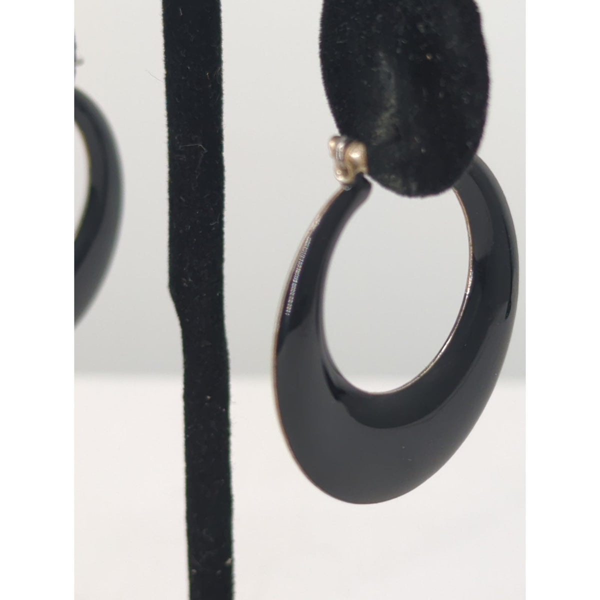 Vintage Glossy Black Enameled Chunky C-Hoop Earrings