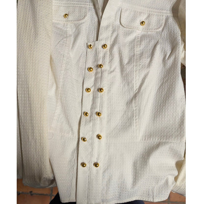 Jones New York Cream Textured Old Money Gold Button Y2K Peplum Blouse Small
