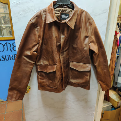 Vintage Absolute Leather Brown Heavyweight Bomber Jacket 3XL Mens Moto Flight