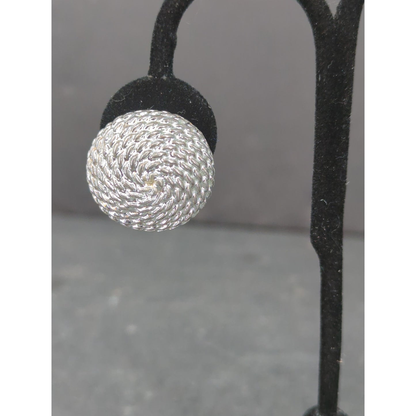 Vintage Silvertone Textured Round Knot Earrings Retro Costume Jewelry