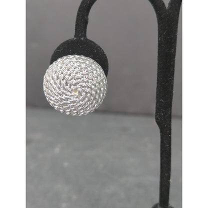 Vintage Silvertone Textured Round Knot Earrings Retro Costume Jewelry