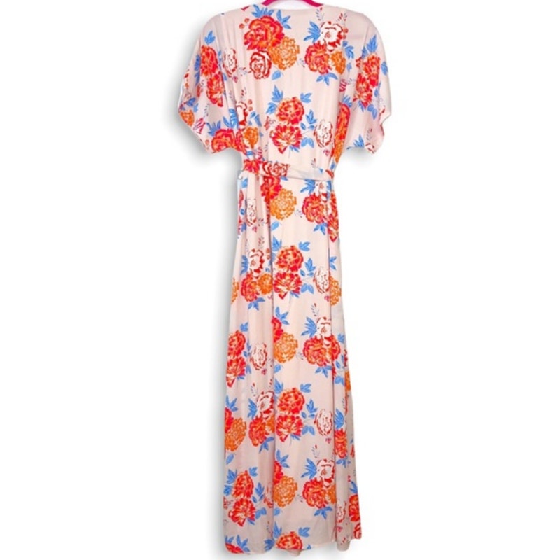 NWT Collective Concepts Floral Print Wrap Maxi Dress in Pink/Coral Size Large