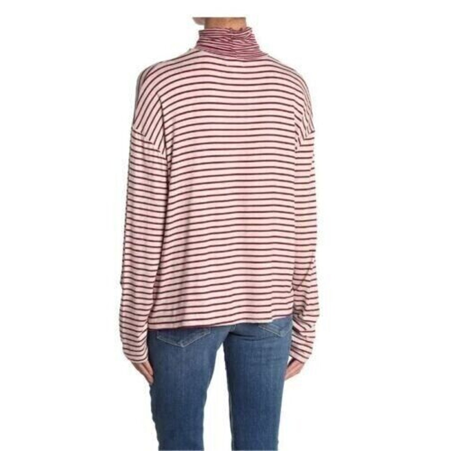 PST By Project Social T Turtleneck Top XS layering Burgundy Oatmeal Stripe NWT