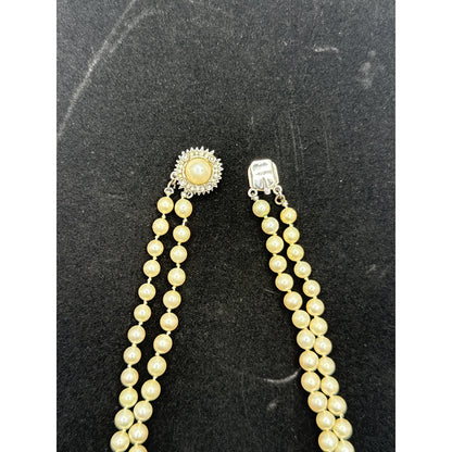 Vintage Necklace Piece Double strand faux pearls rhinestone and pearl clasp